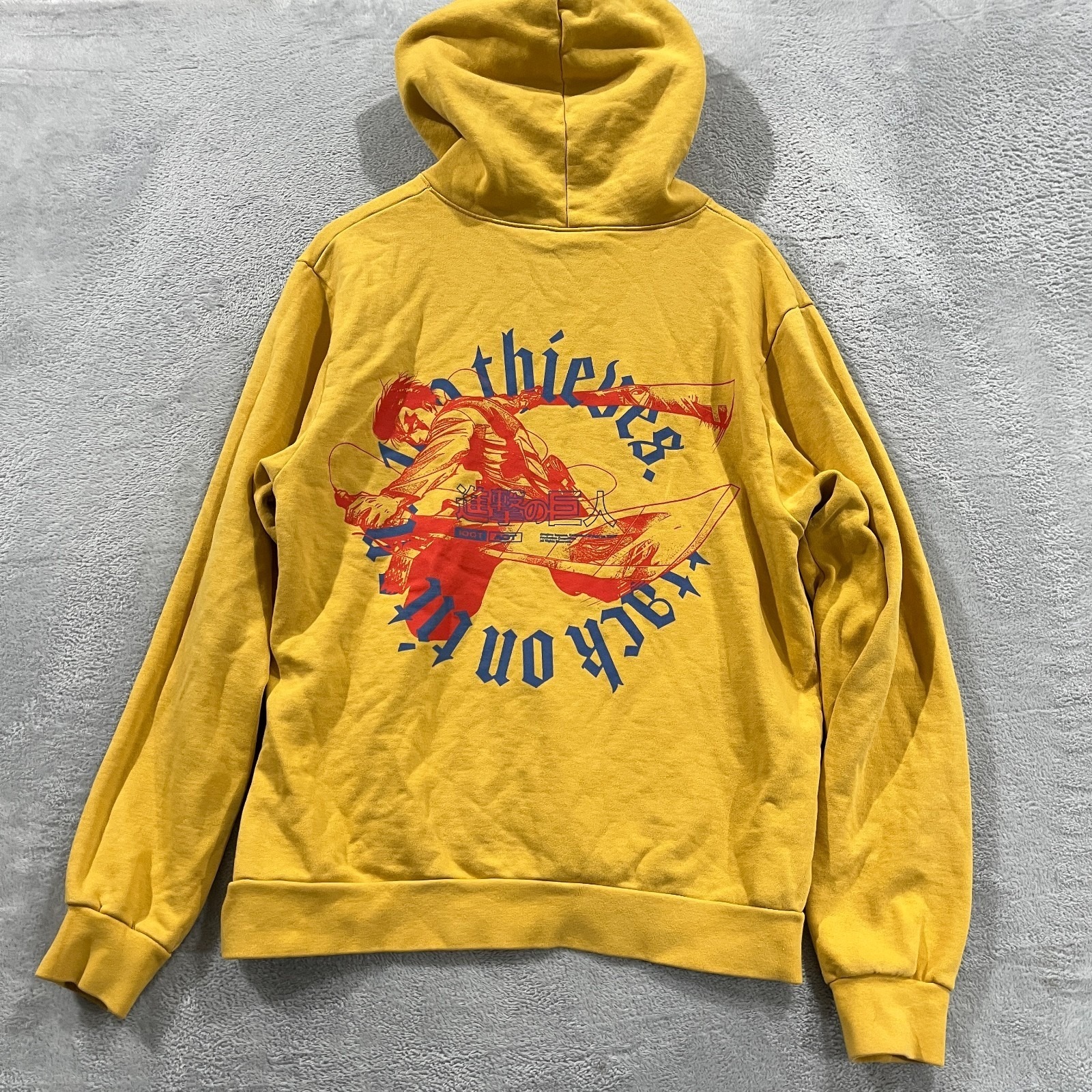 100 Thieves X Attack On Titan Levi Hoodie Medium Mustard Gold Made In Usa Rare